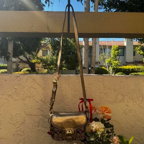 Vintage Coach Monogramed & Gold Buckle Crossbody - Picture 1 of 8